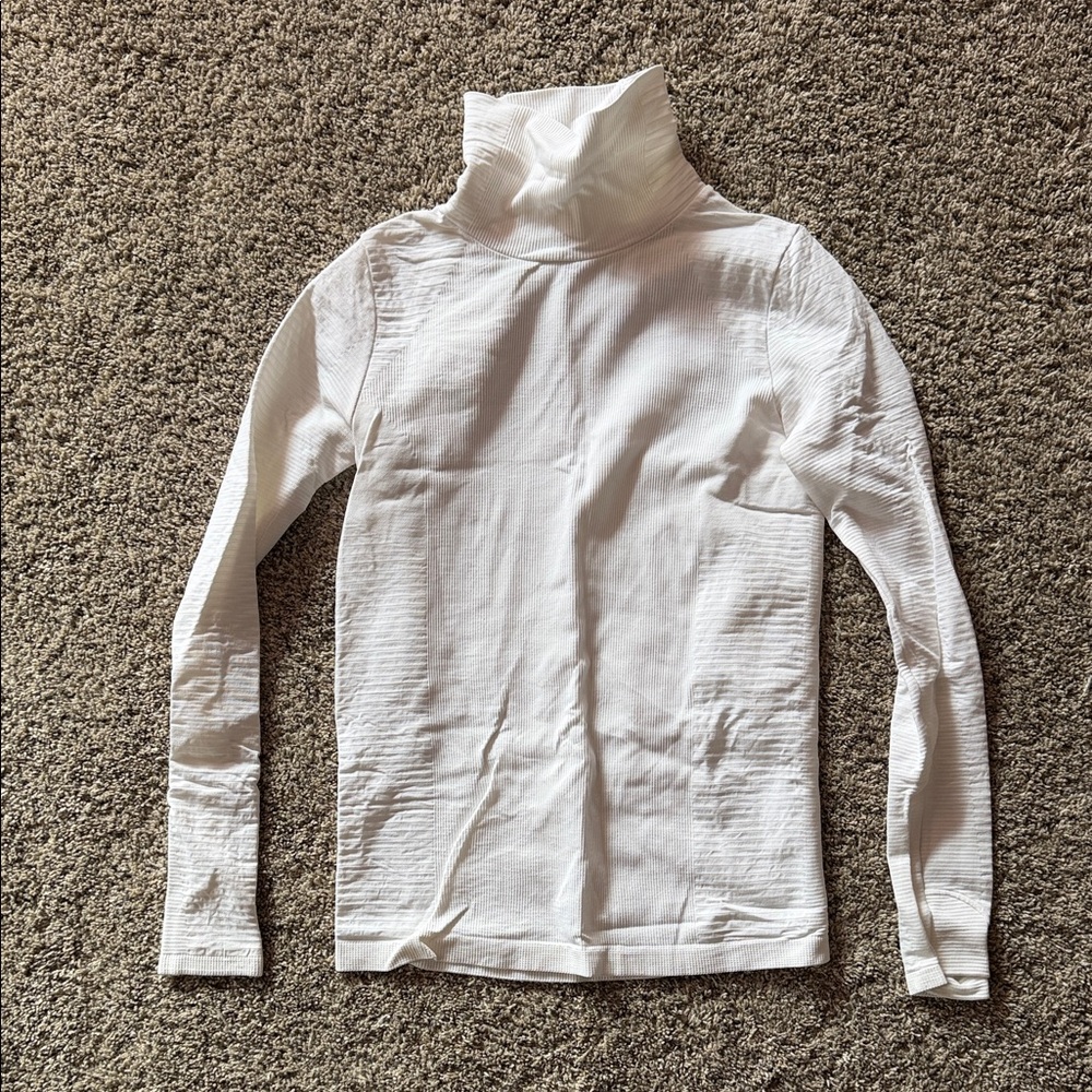 Athleta Ribbed White Turtleneck Top